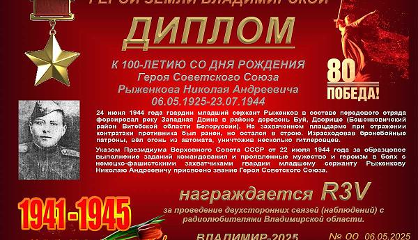 К 100-летию со дня рождения Героя Советского Союза Рыженкова Н.А.