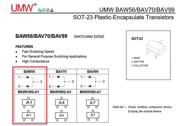 Продам Диодная сборка BAW56, 2 диода 70V/0.2A, лот 3000шт