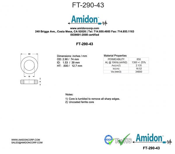 Продам Amidon FT-290-43, FT-240-43, FT-140-43