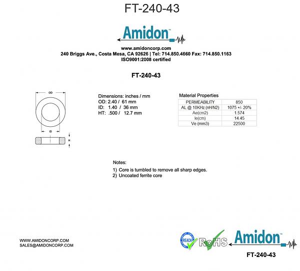 Продам Amidon FT-290-43, FT-240-43, FT-140-43