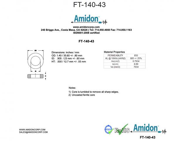 Продам Amidon FT-290-43, FT-240-43, FT-140-43