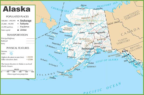 карта Аляски