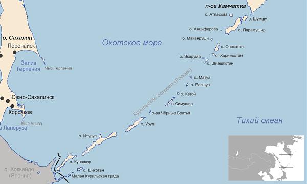 карта Курильских островов