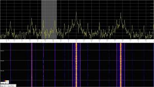 Спектрограмма выходного сигнала нашего усилителя диапазон 40 метров, мощность 400 Ватт